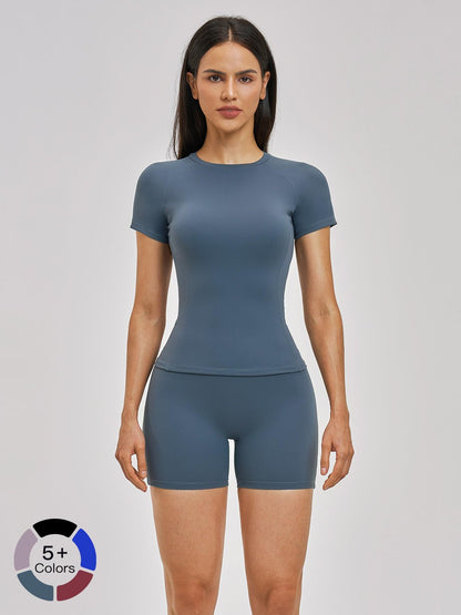 Spring Cross-Border Fleece Short Sleeve Sports Set, Women's Yoga Fitness - image 19