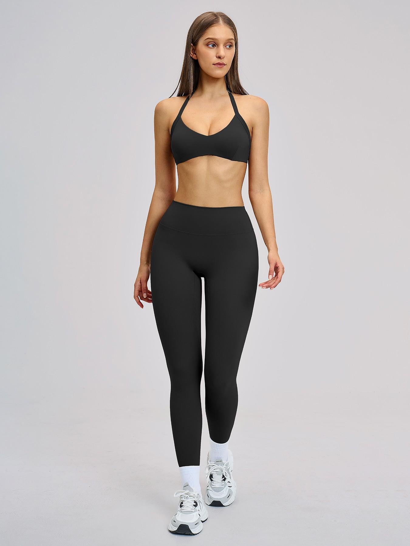 Cross-Border Fleece Yoga Set, Hollow Back Halter Top - image 12