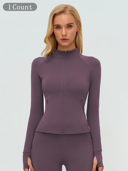 Women's Long Sleeve Essential Yoga Jacket with Zipper Pockets, Fleece Lined Tight Fit Outdoor Sports… - image 18