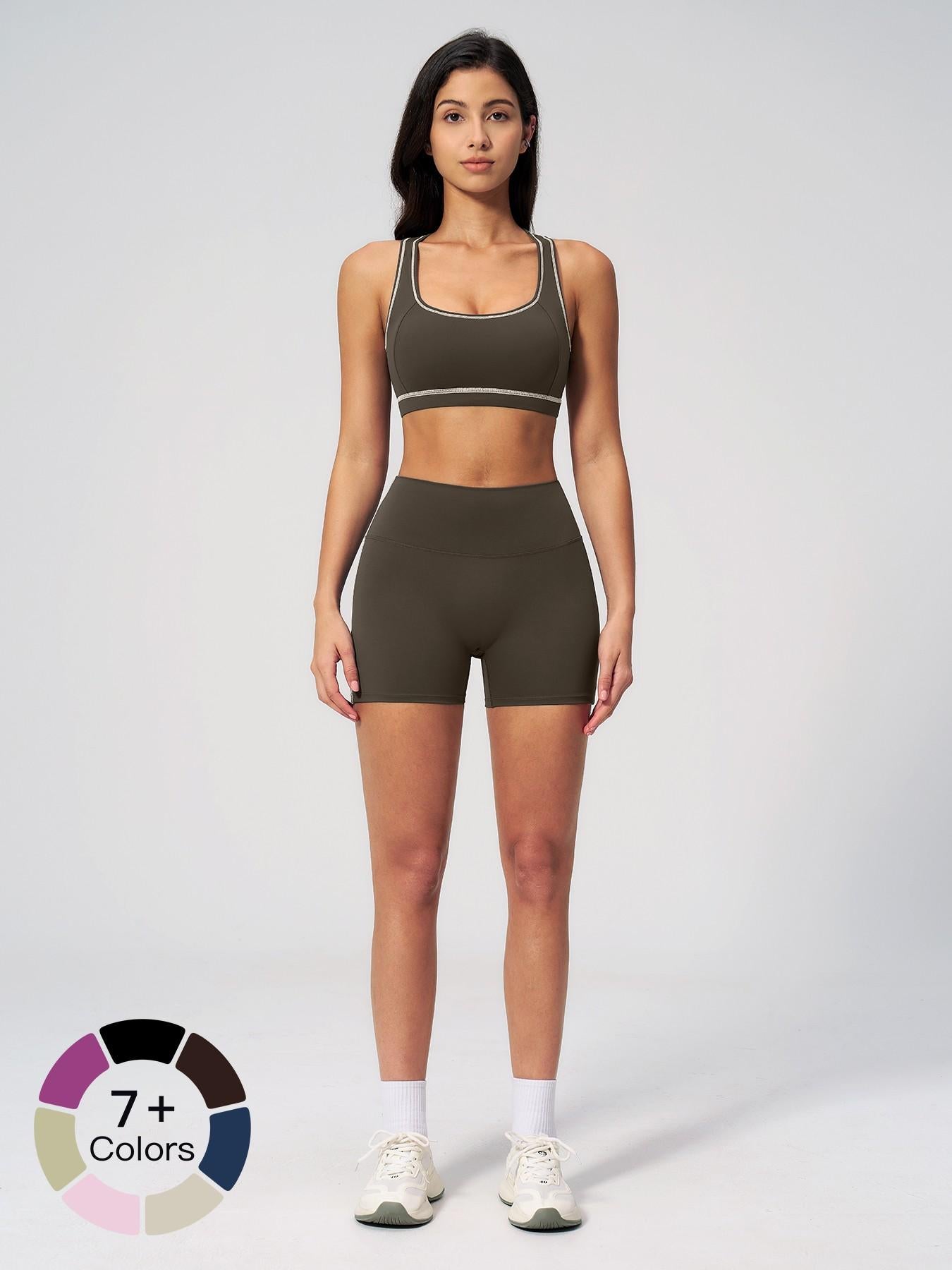 Two-Piece Colorblock Fleece Yoga Set, Sporty Patchwork Design - image 19