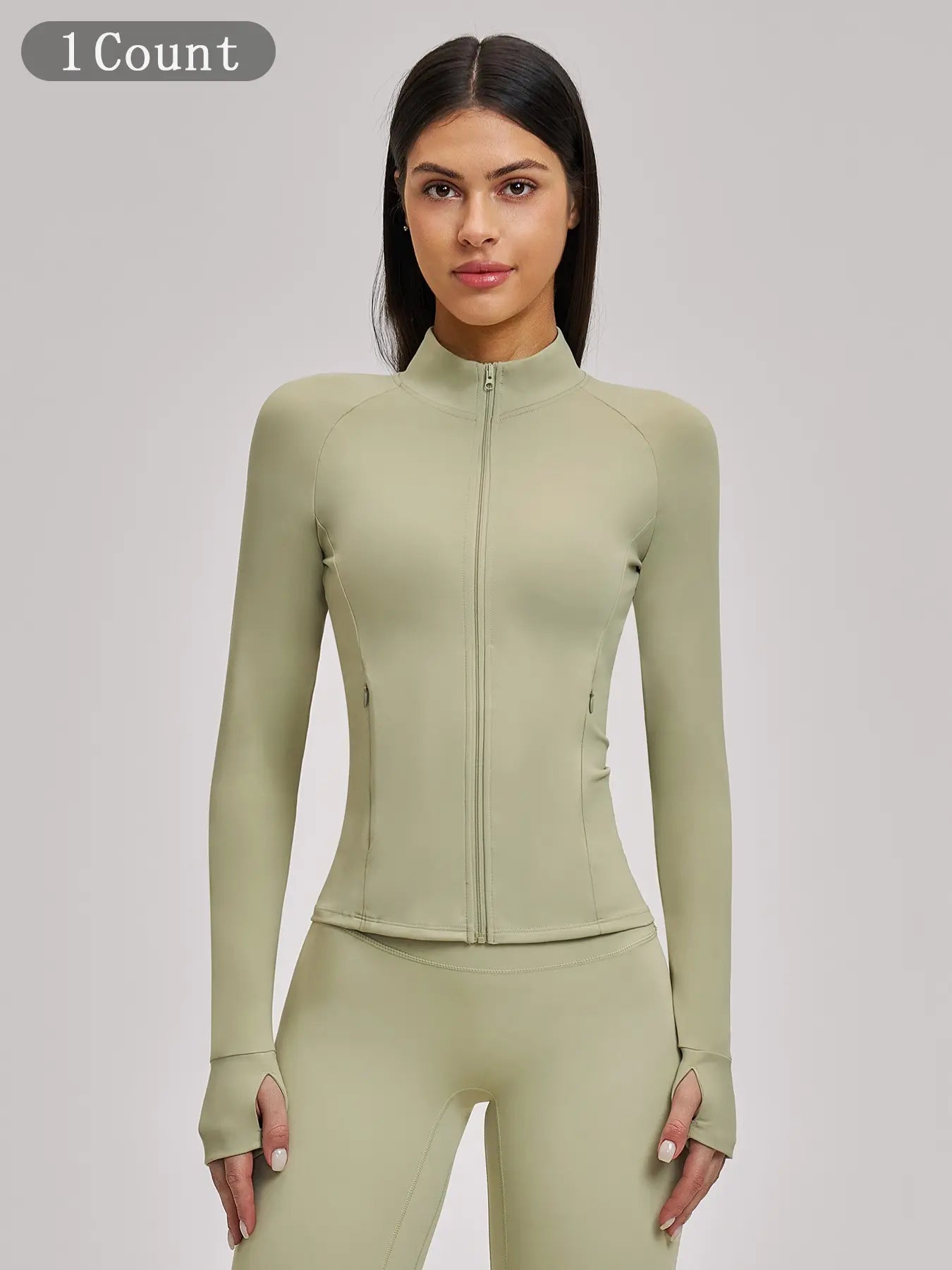 Women's Long Sleeve Essential Yoga Jacket with Zipper Pockets, Fleece Lined Tight Fit Outdoor Sports…