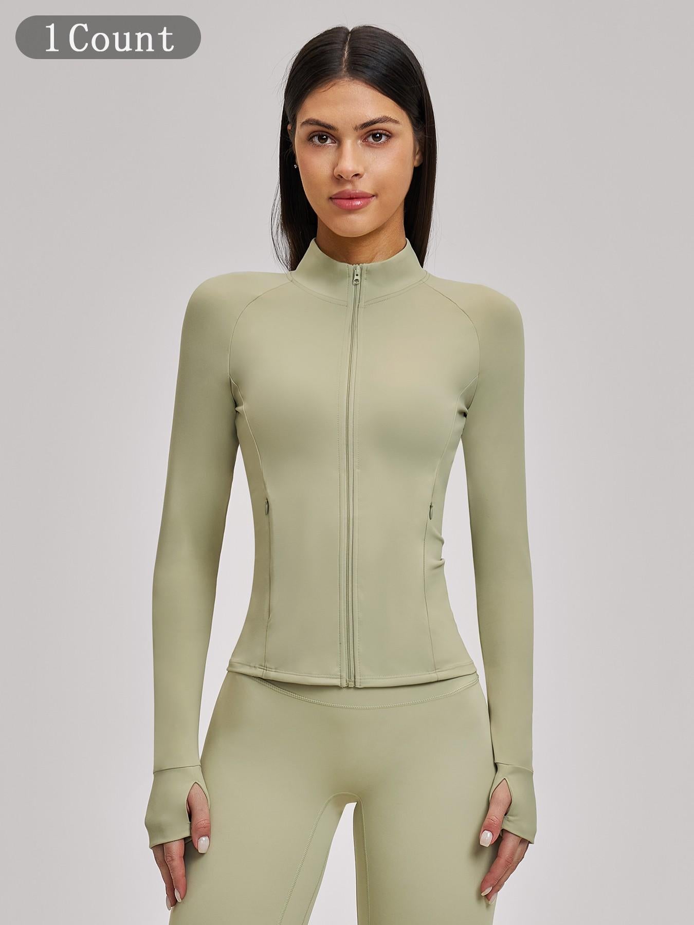 Women's Long Sleeve Essential Yoga Jacket with Zipper Pockets, Fleece Lined Tight Fit Outdoor Sports… - image 28