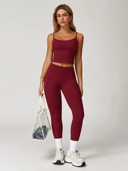Women's Solid Crop Cami Top & High Waist Leggings Tracksuit Set, Breathable Comfortable Sports Set…