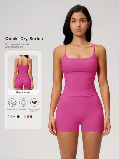 Women's Yoga Tank Top Set, Fitted Shorts for Outdoor Activities