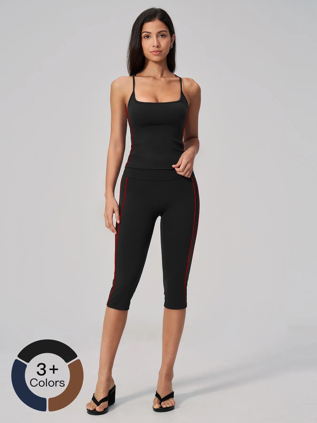 Women's Summer Yoga Set, Fuzzy Contrast Backless Sports with Bra Padding - image 5