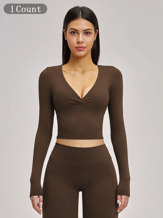 Women's Long Sleeve Yoga Top, European & American Style Spring Summer Pilates Workout Shirt