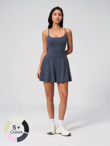 Women's Square Neck Hollow Out Back Yoga Dress, Yoga Athletic Dress