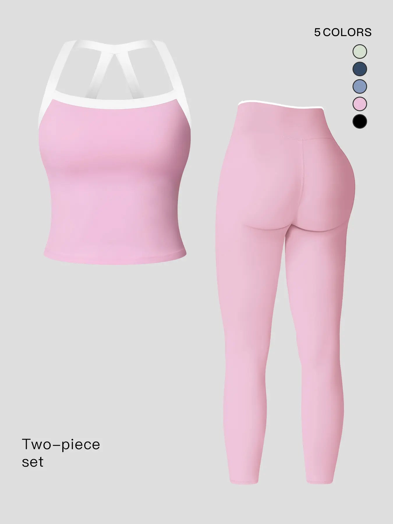 Women's Yoga Set, Colorblock Crisscross Backless Crop Top & High Waist Leggings