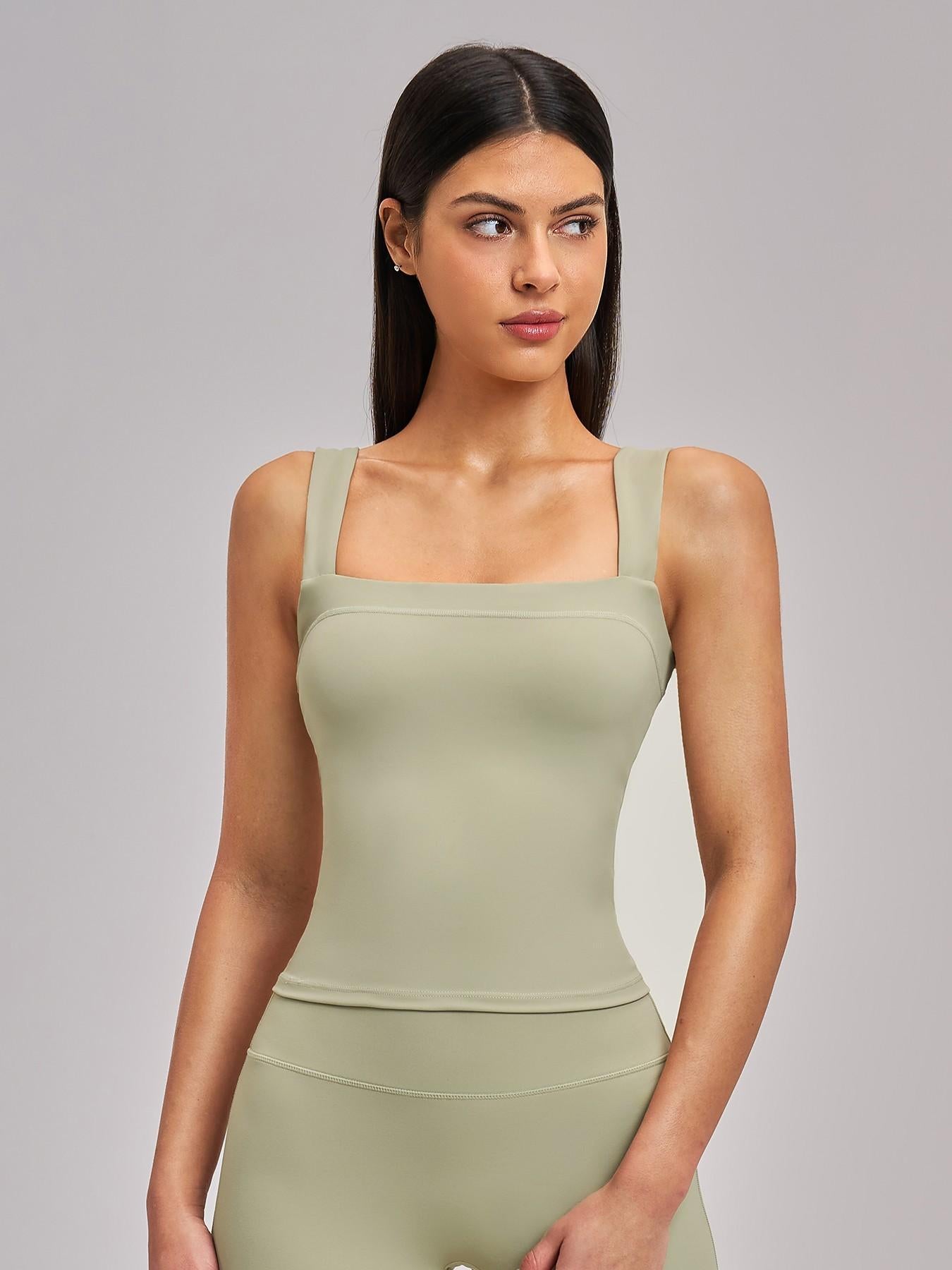 High Elasticity Square Neck Yoga Tank Top with Chest Padding, Outdoor Fitness Sports Bra for Women - image 11