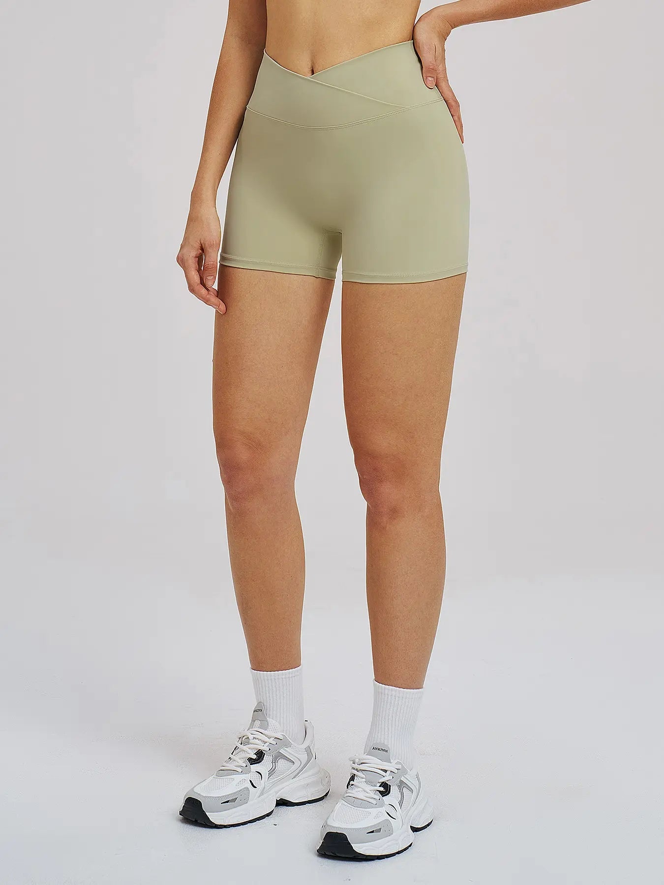 Cross Waist Yoga Shorts, Tight Fit Fleece Fitness Short Pants - image 9