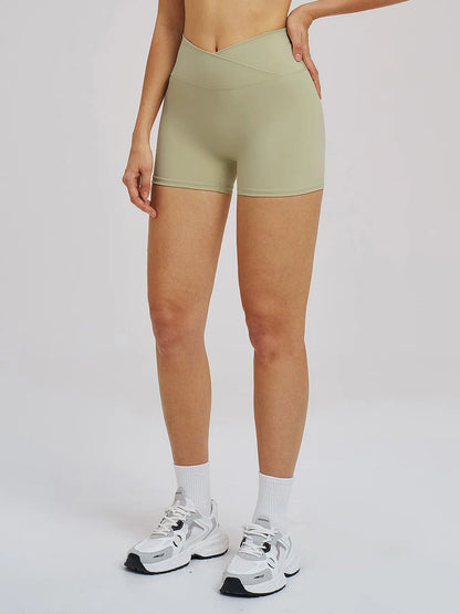 Cross Waist Yoga Shorts, Tight Fit Fleece Fitness Short Pants - image 9
