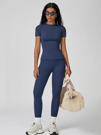 Women's High-Strength Yoga Set, Sporty High Stretch Round Neck Slim-Fit Workout - image 7