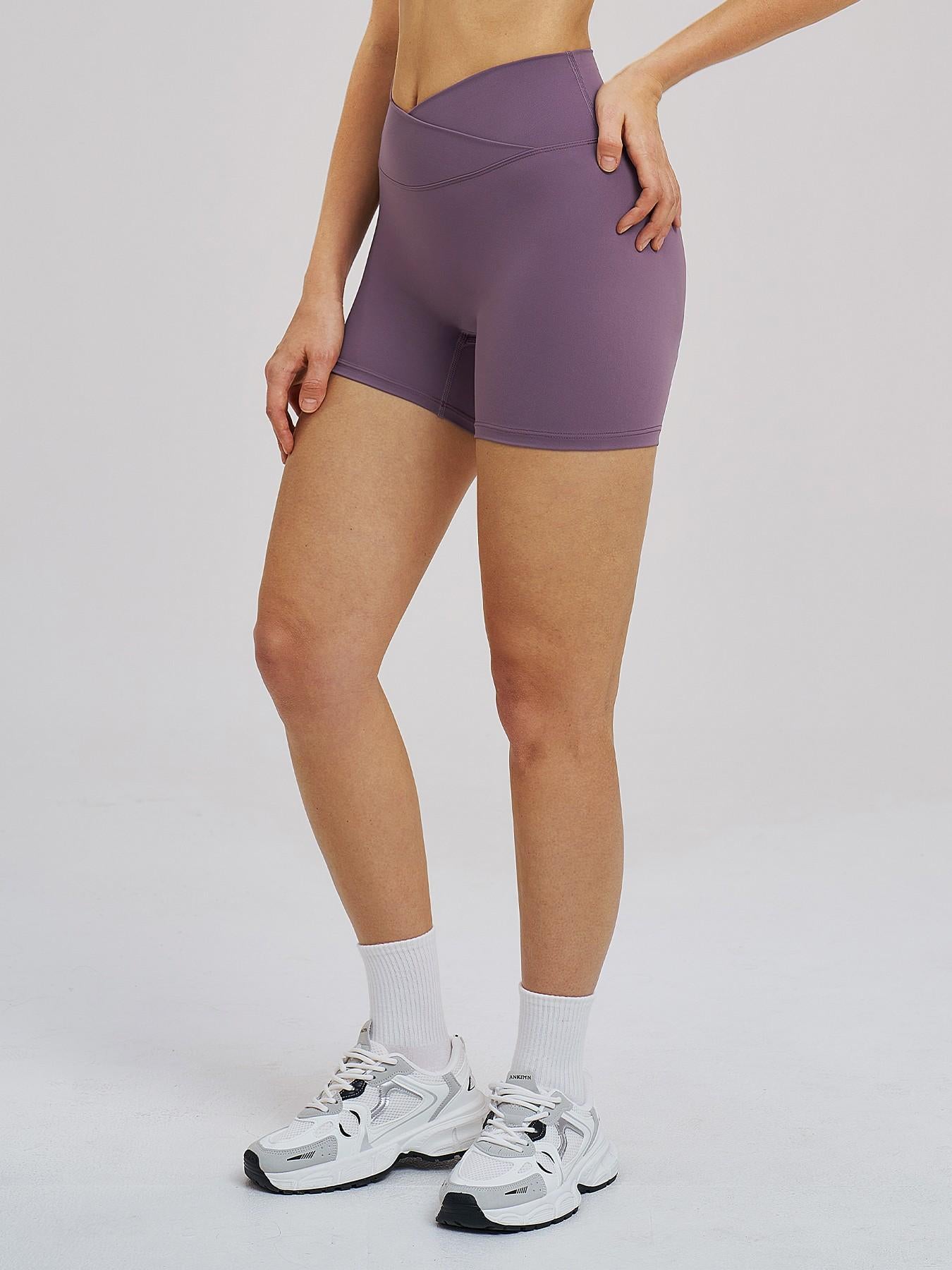 Cross Waist Yoga Shorts, Tight Fit Fleece Fitness Short Pants - image 13