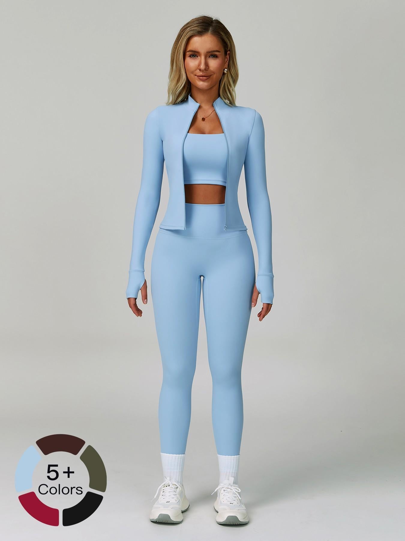 Women's Bare Feel Yoga Set, Fall Winter Zipper Long Sleeve Workout - image 13
