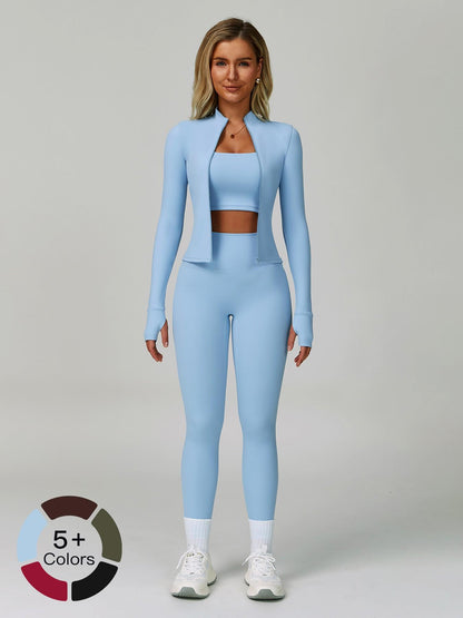 Women's Bare Feel Yoga Set, Fall Winter Zipper Long Sleeve Workout - image 13