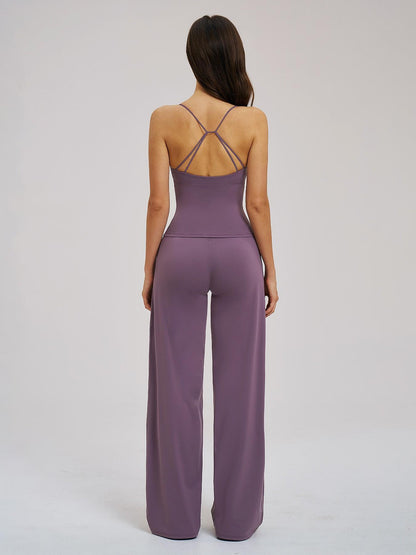 Brushed Sportswear Set, Casual Wide-Leg Backless Two-Piece Outfit - image 14