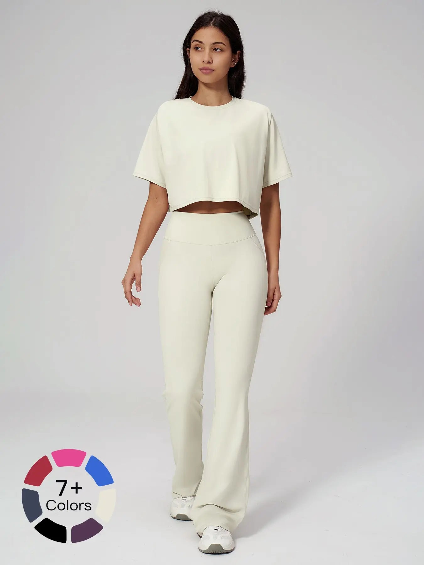 Women's Quick-Dry Yoga Set, Short Sleeve Tight-Fit Top & Long Pants