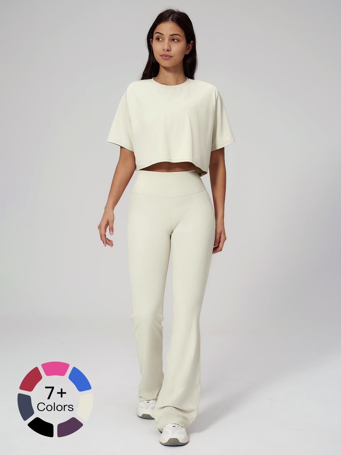 Women's Quick-Dry Yoga Set, Short Sleeve Tight-Fit Top & Long Pants - image 20