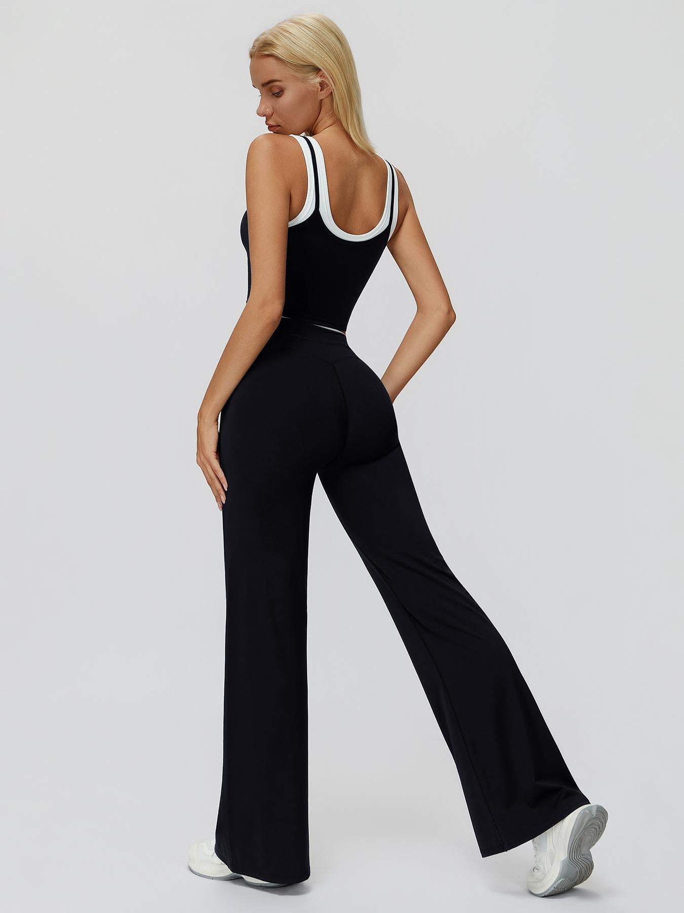 Women's Two-Piece Colorblock Yoga Set, High-Waisted Ribbed Casual Fitness Sportswear - image 15
