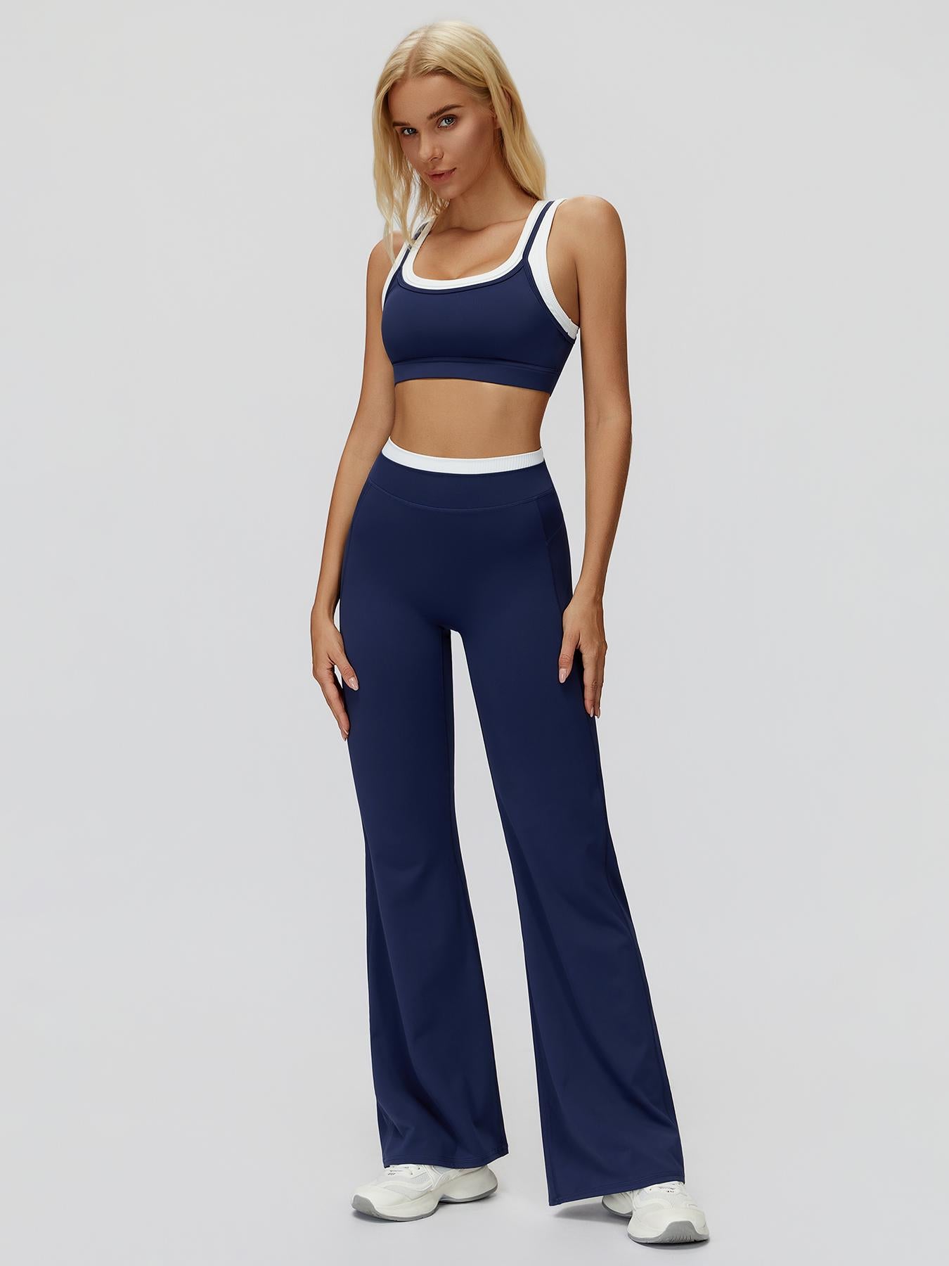 Women's Two-Piece Colorblock Yoga Set, High-Waisted Ribbed Casual Fitness Sportswear - image 12