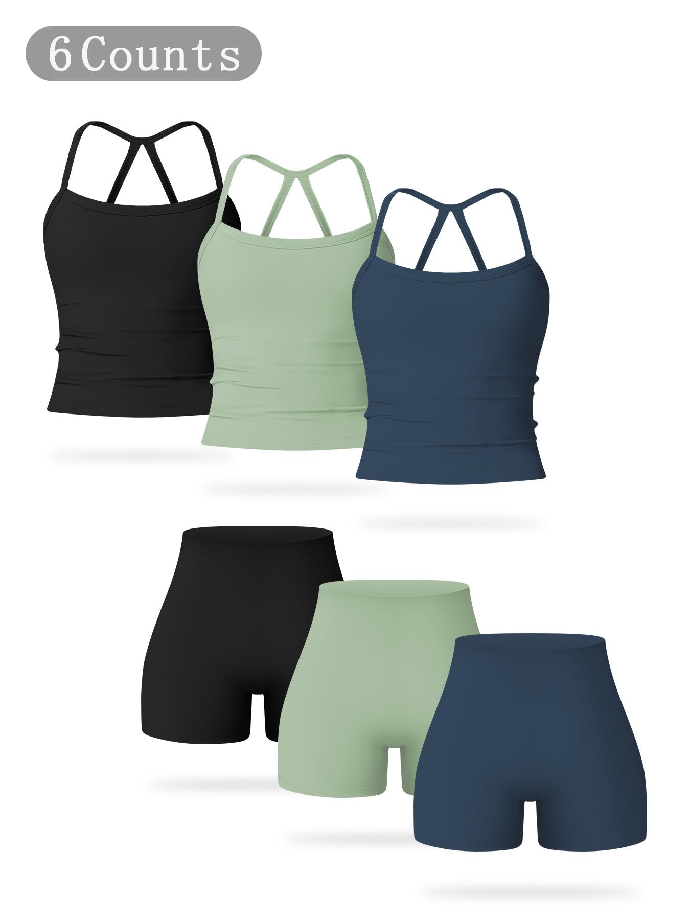 Women's Solid Backless Sports Cami Top & High Waist Shorts Sportswear Set, Comfy Breathable Tummy… - image 11