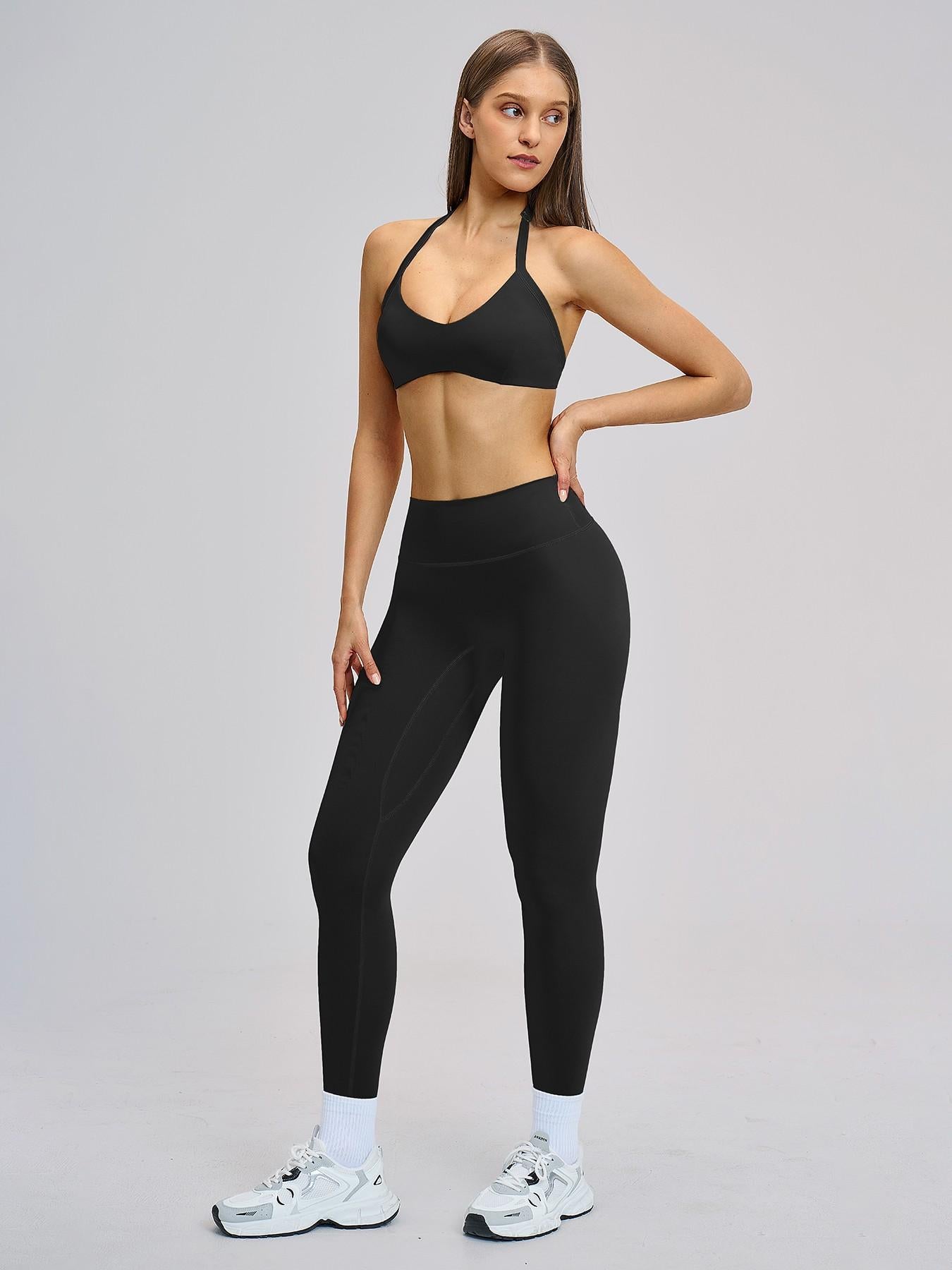 Cross-Border Fleece Yoga Set, Hollow Back Halter Top - image 16