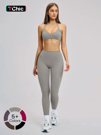 Cross-Border Fleece Yoga Set, Hollow Back Halter Top
