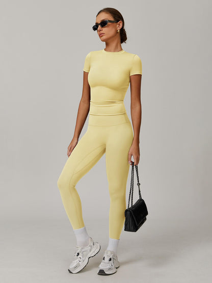 Women's Solid Color Top & High Waist Leggings Sports Set, Casual Comfy Breathable Two-piece Sports… - image 15