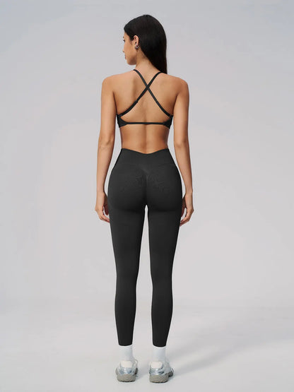 Seamless Knitted Sport Set, Cross Back Waist Trainer High-Waist Fitness Running Yoga for Women - image 6