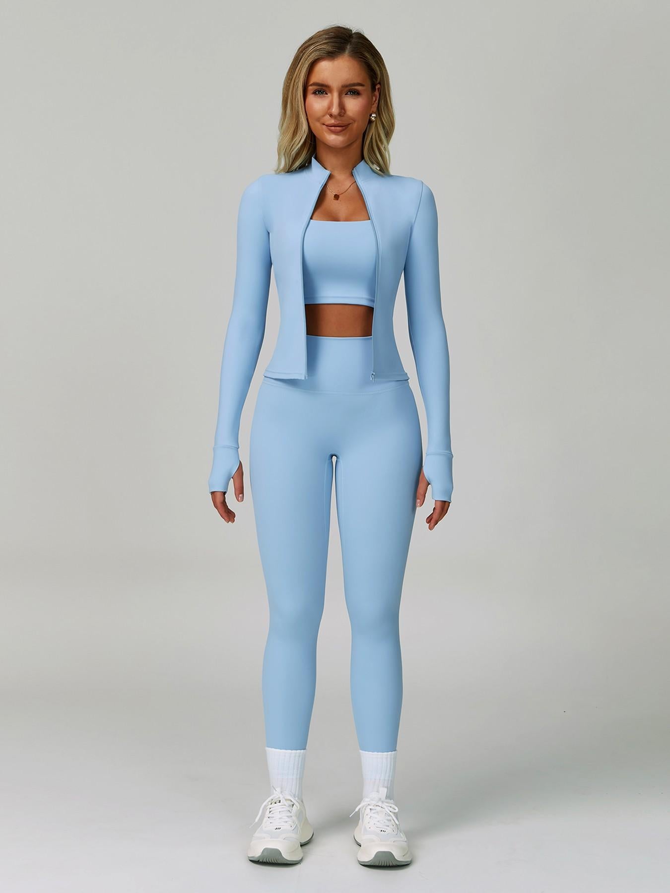 Women's Bare Feel Yoga Set, Fall Winter Zipper Long Sleeve Workout - image 15