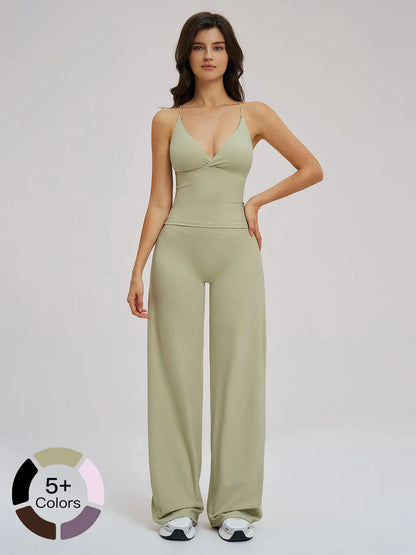 Brushed Sportswear Set, Casual Wide-Leg Backless Two-Piece Outfit - image 3