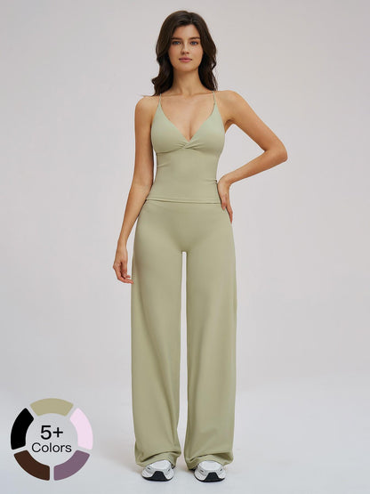 Brushed Sportswear Set, Casual Wide-Leg Backless Two-Piece Outfit - image 21