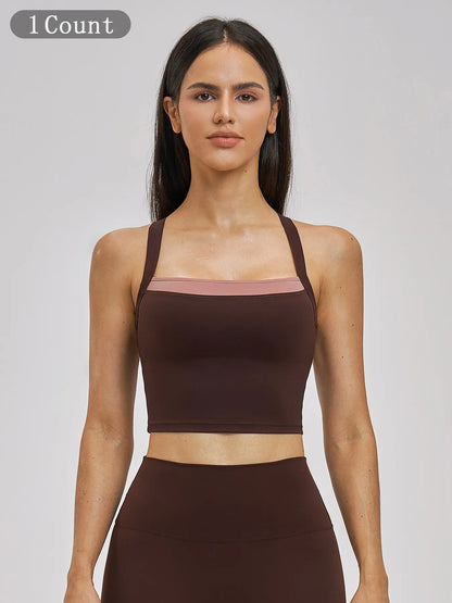Cross Color Yoga Tank Top, Fake Two-Piece Design