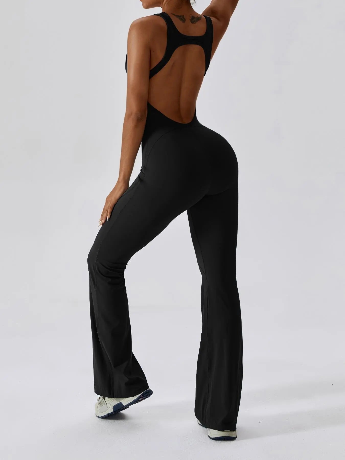 Women's Solid Cut Out Backless Sports Tummy Control Jumpsuit, Quick Drying U Neck Sleeveless Jumpsuit… - image 7