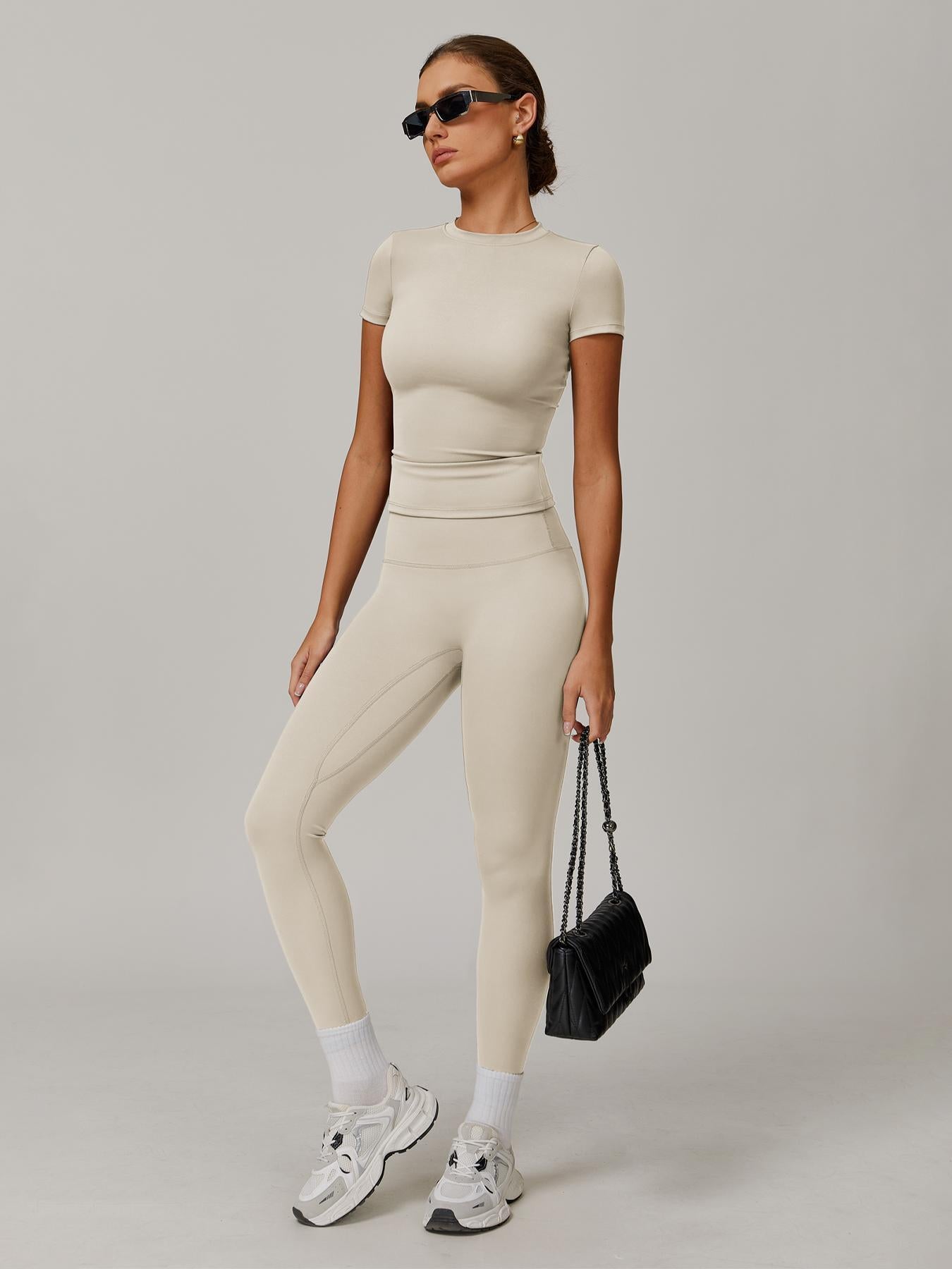 Women's Solid Color Top & High Waist Leggings Sports Set, Casual Comfy Breathable Two-piece Sports… - image 12