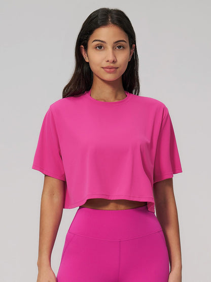 Women's Sporty Short Sleeve Yoga Top, Loose Fit Round Neck Crop Tee - image 15