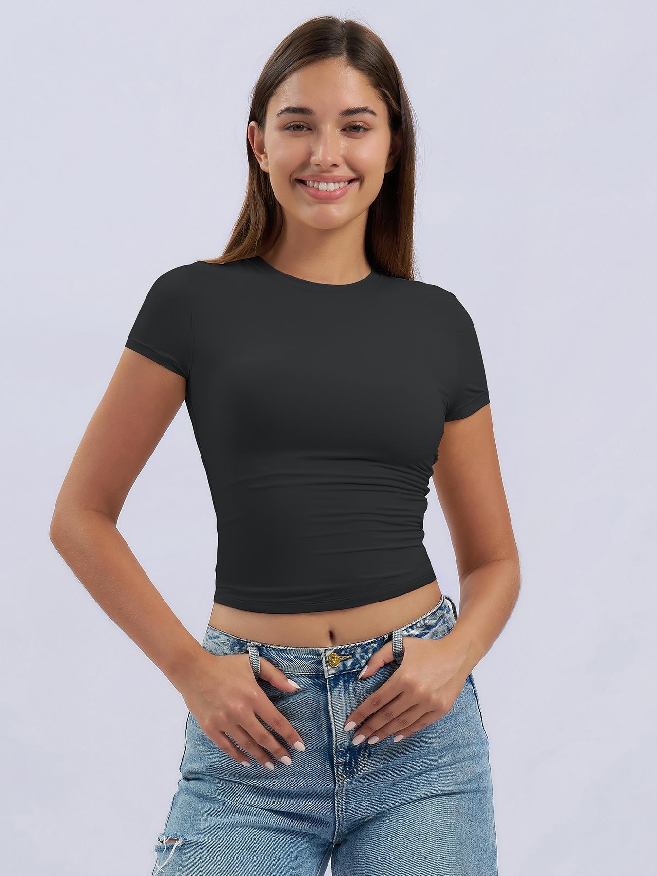 Women's Solid Color Sports Tee, Athletic Fitness Top - image 14