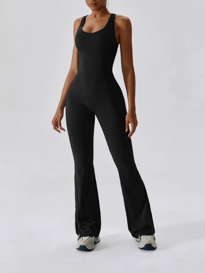 Women's Solid Cut Out Backless Sports Tummy Control Jumpsuit, Quick Drying U Neck Sleeveless Jumpsuit… - image 2