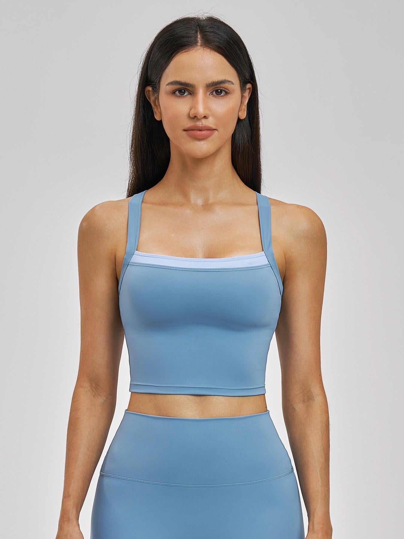 Cross Color Yoga Tank Top, Fake Two-Piece Design - image 16