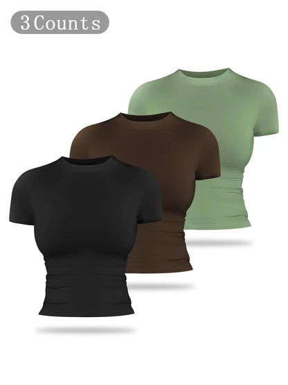 Women's Solid Color Sports Tee, Fitness Sport Top
