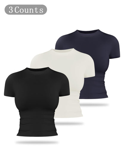 Women's Solid Color Sports Tee, Fitness Sport Top - image 22