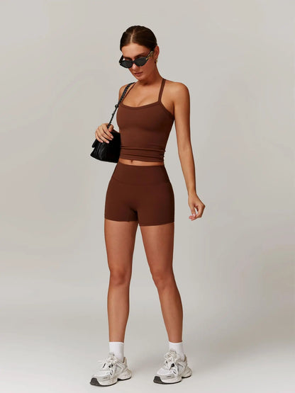 Women's Backless Crop Cami & Shorts Set for Activewear and Yoga - image 9