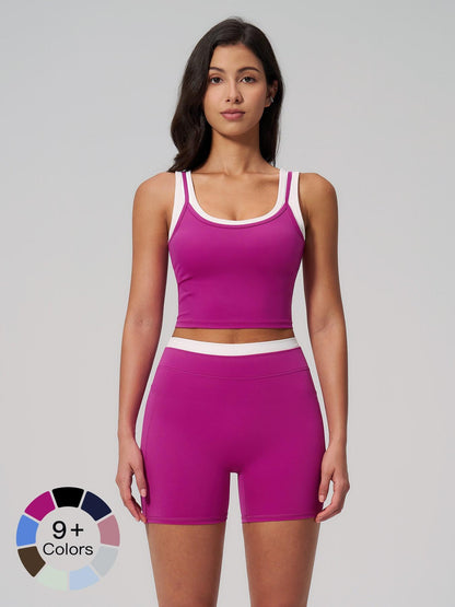 Women's Two-Piece Versatile Colorblock Yoga Set, High-Waisted Ribbed Casual Sportswear for Gym - image 12