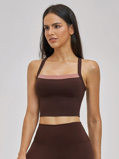 Cross Color Yoga Tank Top, Fake Two-Piece Design - image 9