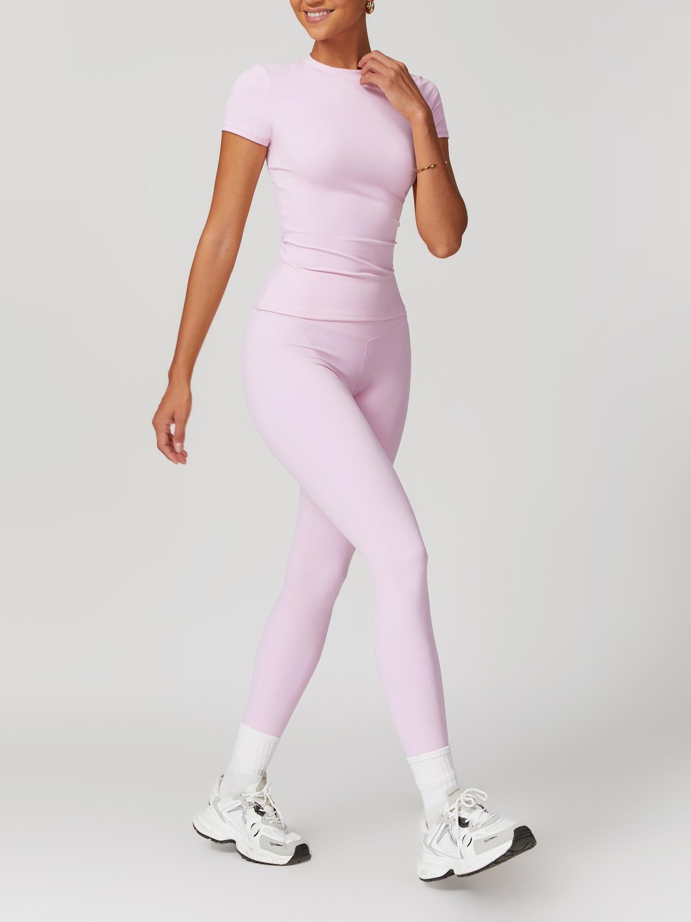 Women's Plain Round Neck Crop Tee & High Waist Leggings Tracksuit Set, Athleisure Workout Set - image 14