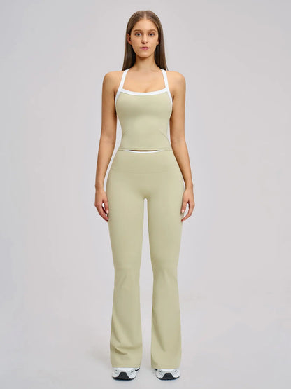 Women's Colorblock Sports Set, Sports Bra & Flare Leg Pants