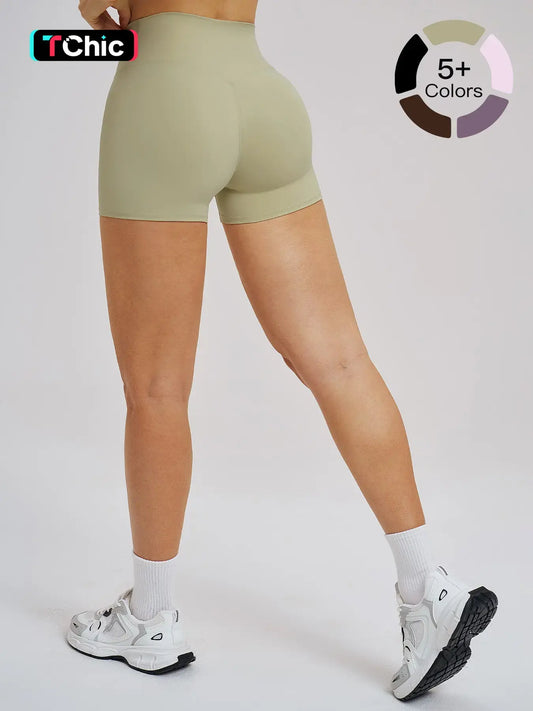 Cross Waist Yoga Shorts, Tight Fit Fleece Fitness Short Pants