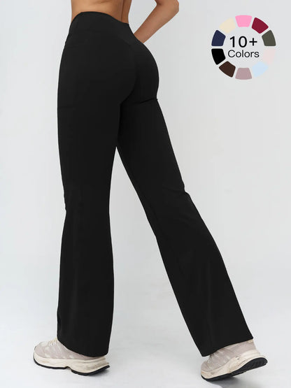 High Waist Naked Feeling Flare Pants Women, Cross Waist Wide Leg Micro Flared Outdoor Casual Sports Pants