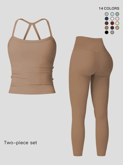 Women's Quick-Dry Yoga Vest Set, Activewear Workout Set