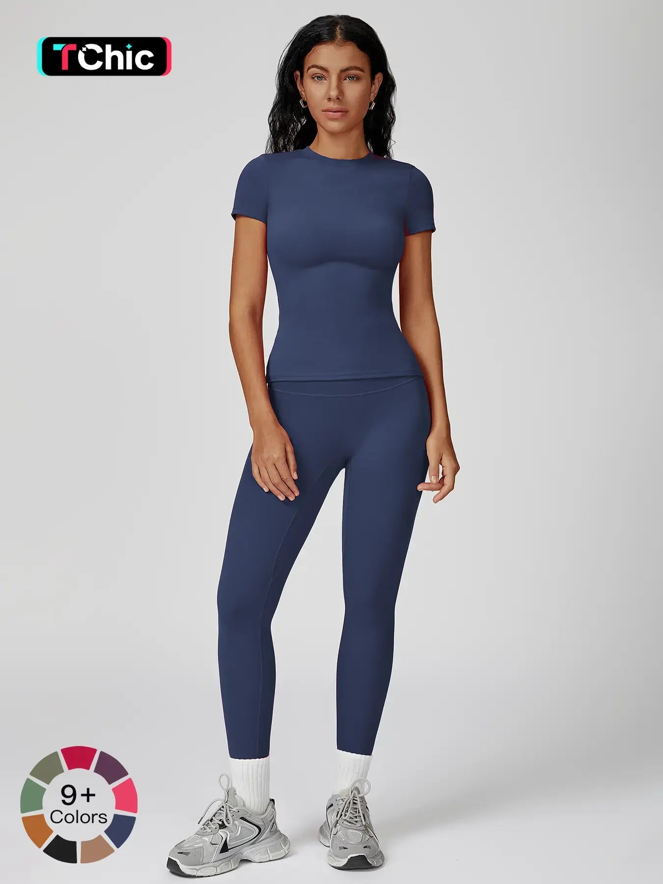 Women's High-Strength Yoga Set, Sporty High Stretch Round Neck Slim-Fit Workout